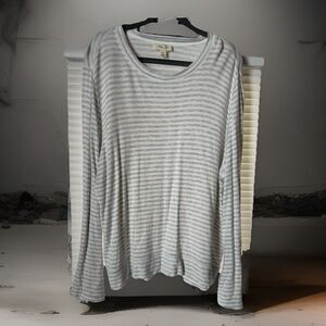 Per Se Women's Long Sleeve Bow Cuff Striped Shirt Top Size XL Buttery Soft